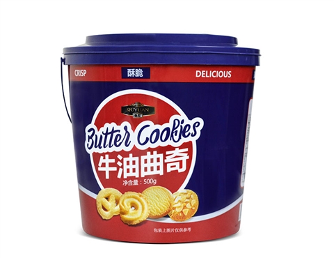 趣园休闲饼干批发500克牛油曲奇胶桶装礼盒饼干